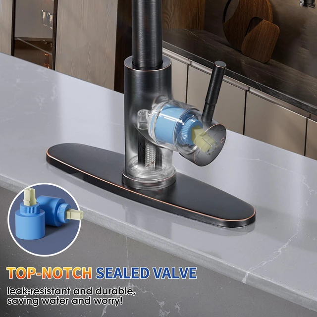Alt view image 4 of 7 - Oil Rubbed Bronze Kitchen Faucets with Pull Down Sprayer, High Arc Single Handle Stainless Steel Kitchen Sink Faucet for 1 or 3 Hole, Ideal for Farmhouse RV Laundry Bar Camper & Commercial