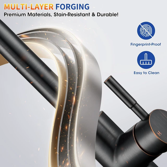 Alt view image 5 of 7 - Oil Rubbed Bronze Kitchen Faucets with Pull Down Sprayer, High Arc Single Handle Stainless Steel Kitchen Sink Faucet for 1 or 3 Hole, Ideal for Farmhouse RV Laundry Bar Camper & Commercial