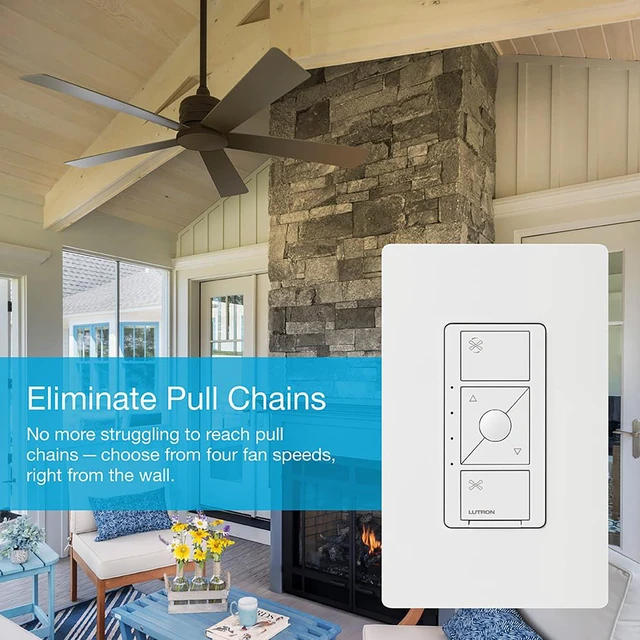 Alt view image 5 of 7 - Caseta Smart Fan Control (Smart Hub Required) 4-Speed for Paddle Fan Smart Fan Control elimates pull chains, choose from 4 fan speeds, preselect your favorite speed, PD-FSQN-LA, Light Almond