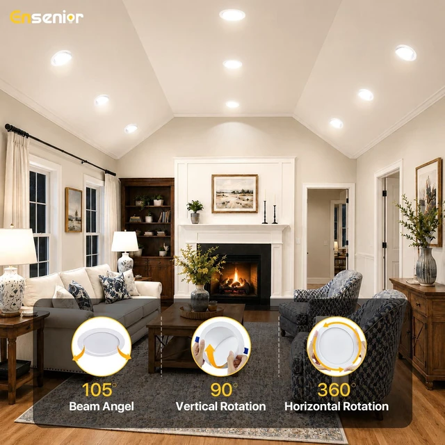 Alt view image 2 of 7 - 6 Inch Gimbal LED Recessed Light, 5CCT, 12W, 1200LM, 6 Pack 5%-100% Dimmable, 2700K-5000K Selectable CCT, 90° Tilt and 360° Swivel, Angle Adjustable, IC&Damp Rated, ETL&FCC Certified