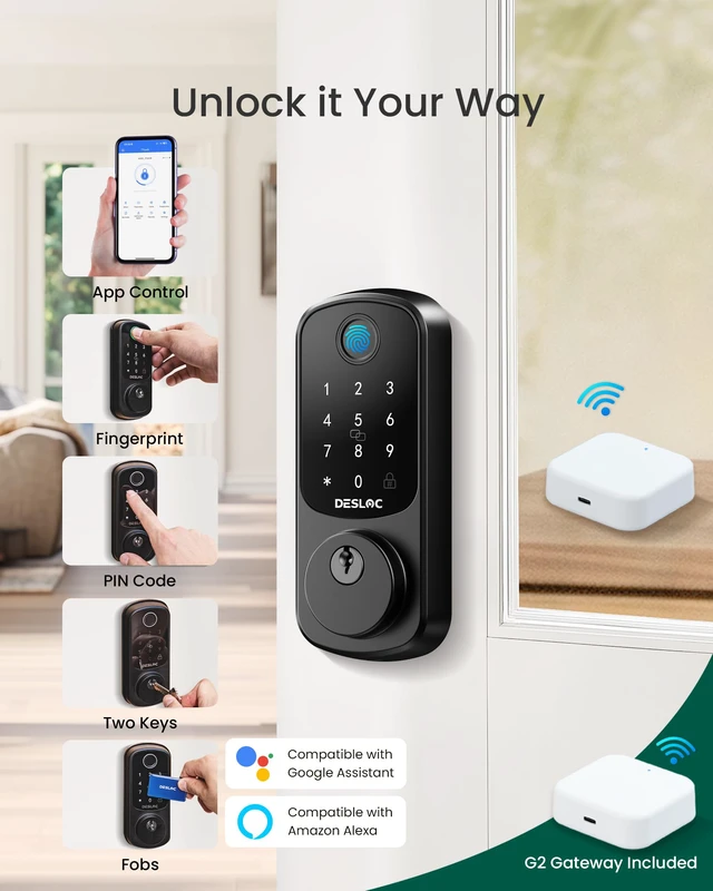 Alt view image 2 of 7 - WiFi Fingerprint Smart Lock with App Control and Keypad Remote access, real-time notifications, fingerprint unlock, voice control, BHMA Grade 3 security