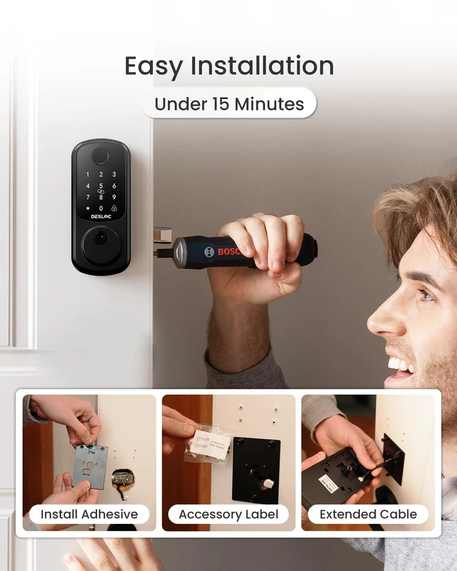 Alt view image 6 of 7 - WiFi Fingerprint Smart Lock with App Control and Keypad Remote access, real-time notifications, fingerprint unlock, voice control, BHMA Grade 3 security
