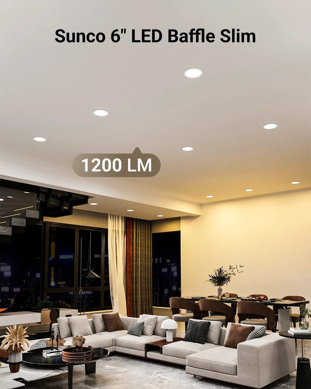Alt view image 2 of 7 - 12 Pack 6 Inch Canless LED Recessed Lights, 5CCT, 14W, Dimmable 1200LM, Selectable CCT 2700K/3000K/4000K/5000K/6000K, Baffle Trim, Junction Box, LED Downlight, for Kitchens, Low Ceilings