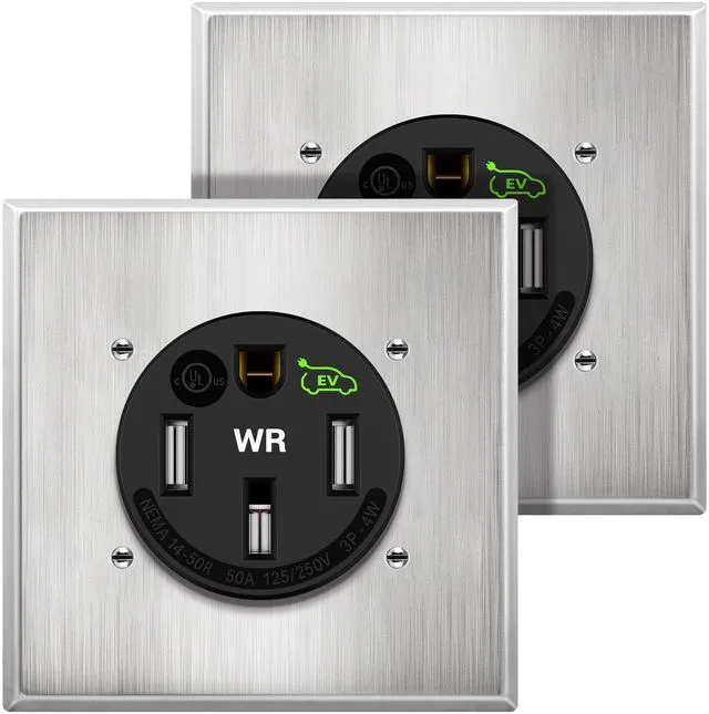 Main image of Extra Weather-Resistant Flush Receptacle, NEMA 14-50R, UL Listed 2-Pack, Matte Black, EV Charging, 3-Pole, 4-Wire, 2.40" Diameter, 125/250Vac, New Version, Nylon, Self-Grounding