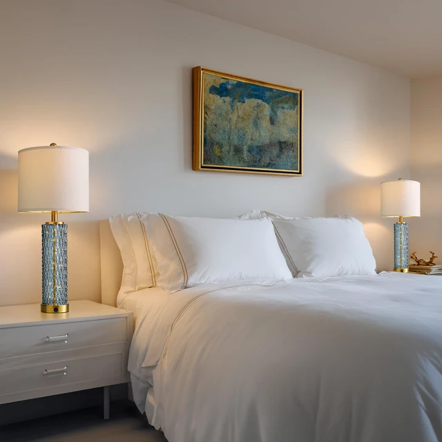 Alt view image 7 of 7 - 27.75 Table Lamps Set of 2, Blue Modern Bedside Lamp with LED Night Light, USB A+C, Glass Lamps for Living Room, Bedroom, Nightstand, Office, End Table (2 Bulbs Included)