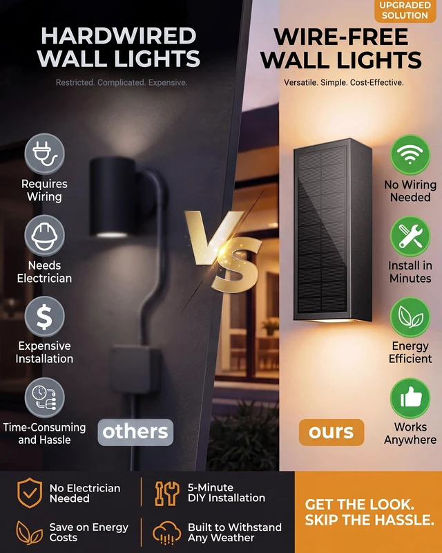 Alt view image 3 of 7 - 4 Pack Solar Wall Lights Outdoor, Dusk to Dawn Up Down Wall Sconces USB-C Rechargeable Backup, 3CCT, 2 Brightness Levels, IP65 Waterproof Exterior Lights for Front Door, Garage, Patio and Shed