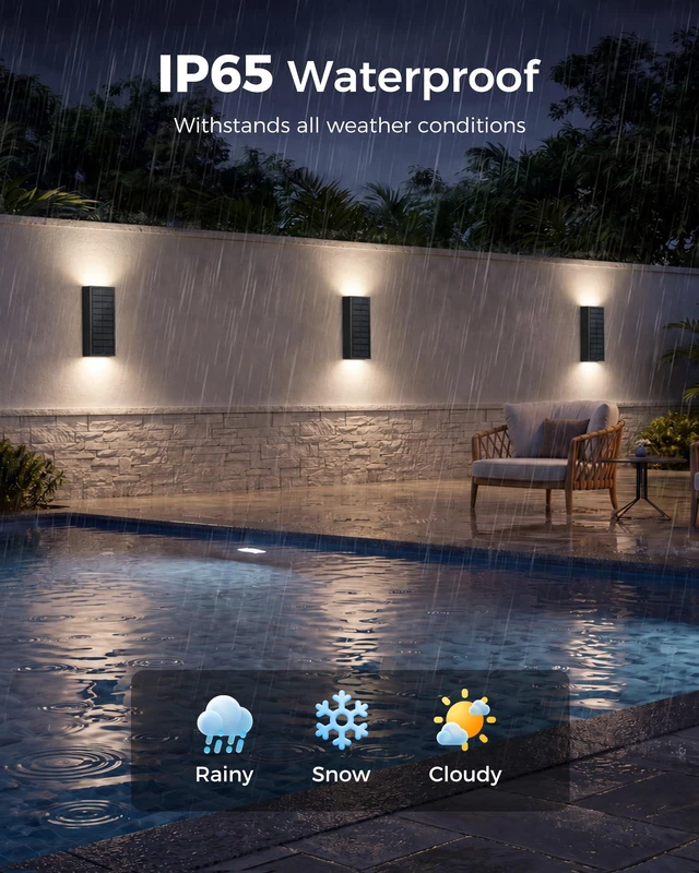 Alt view image 7 of 7 - 4 Pack Solar Wall Lights Outdoor, Dusk to Dawn Up Down Wall Sconces USB-C Rechargeable Backup, 3CCT, 2 Brightness Levels, IP65 Waterproof Exterior Lights for Front Door, Garage, Patio and Shed