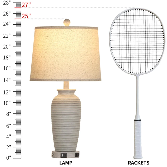 Alt view image 2 of 7 - 25" Farmhouse Jar Table Lamps Set of 2, 3 Way Touch Control Rustic Bedside Lamps with USB A+C Ports & AC Outlet, Pot Nightstand Lamps for Bedroom Living Room (LED Bulbs Included)