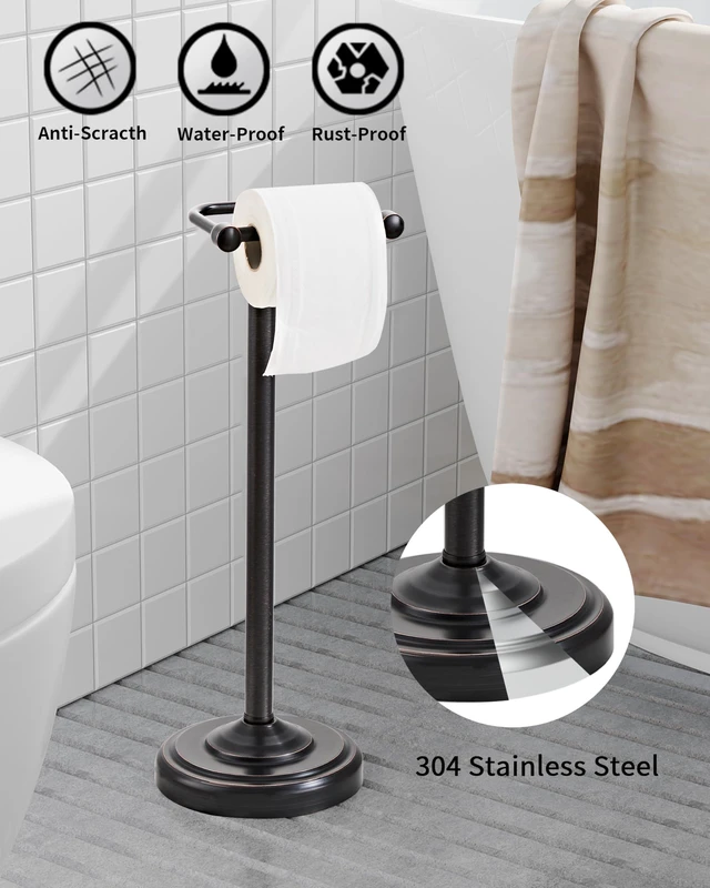 Alt view image 3 of 7 - Toilet Paper Holder Stand Oil Rubbed Bronze Stainless Steel Stable Weighted Base and Post Pivoting Design Easy to Change Roll, Mega Roll Freestanding Toilet Paper Holder for Bathroom