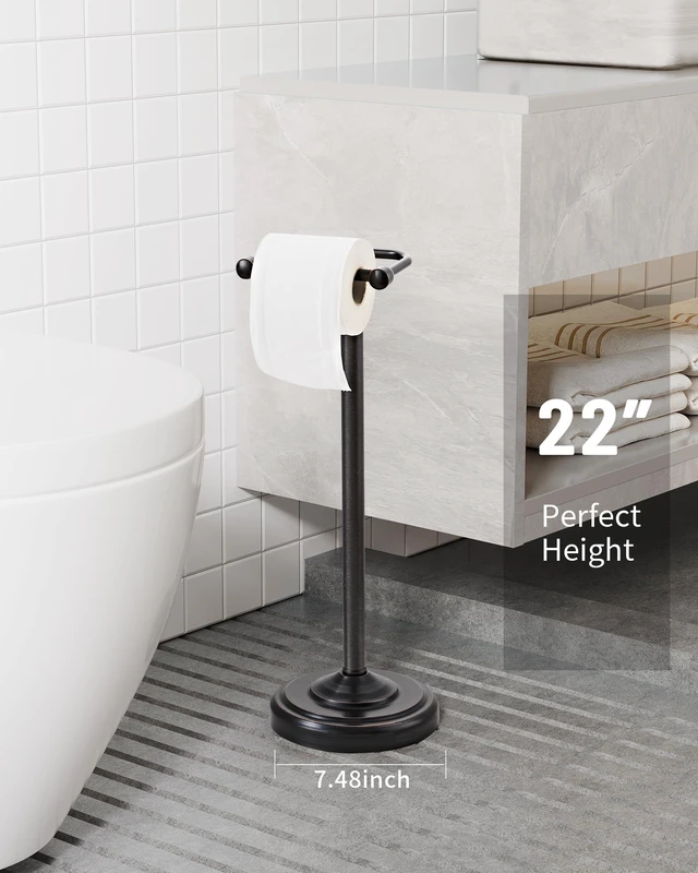 Alt view image 4 of 7 - Toilet Paper Holder Stand Oil Rubbed Bronze Stainless Steel Stable Weighted Base and Post Pivoting Design Easy to Change Roll, Mega Roll Freestanding Toilet Paper Holder for Bathroom
