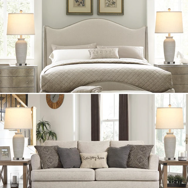Alt view image 5 of 7 - 25" Farmhouse Jar Table Lamps Set of 2, 3 Way Touch Control Rustic Bedside Lamps with USB A+C Ports & AC Outlet, Pot Nightstand Lamps for Bedroom Living Room (LED Bulbs Included)