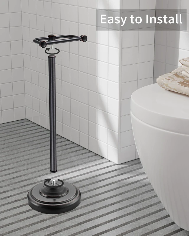Alt view image 7 of 7 - Toilet Paper Holder Stand Oil Rubbed Bronze Stainless Steel Stable Weighted Base and Post Pivoting Design Easy to Change Roll, Mega Roll Freestanding Toilet Paper Holder for Bathroom