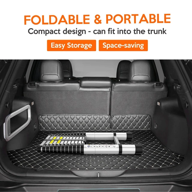Alt view image 5 of 7 - Telescoping Ladder,12.5 FT Extension Ladder, Heavy Duty 330lbs Max Capacity Multi-Purpose Collapsible Ladder for RV or Outdoor Work Black