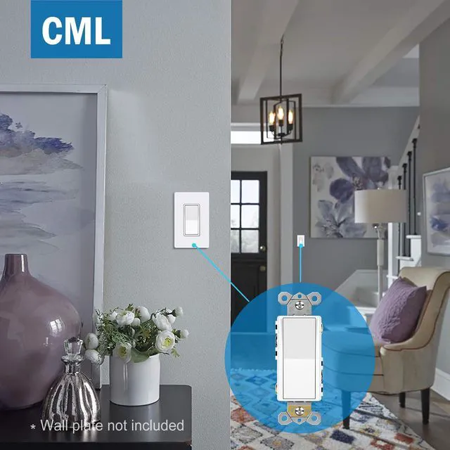 Alt view image 7 of 7 - 20 Pack 4-Way Decorator Light Switch, Self-grounding, ETL Listed Four Way Decor Rocker Paddle Wall Switch, 15A 120/277V, Gloss White