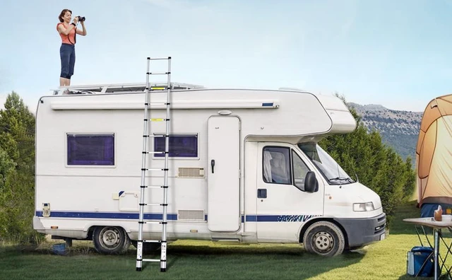 Alt view image 7 of 7 - Telescoping Ladder,12.5 FT Extension Ladder, Heavy Duty 330lbs Max Capacity Multi-Purpose Collapsible Ladder for RV or Outdoor Work Black