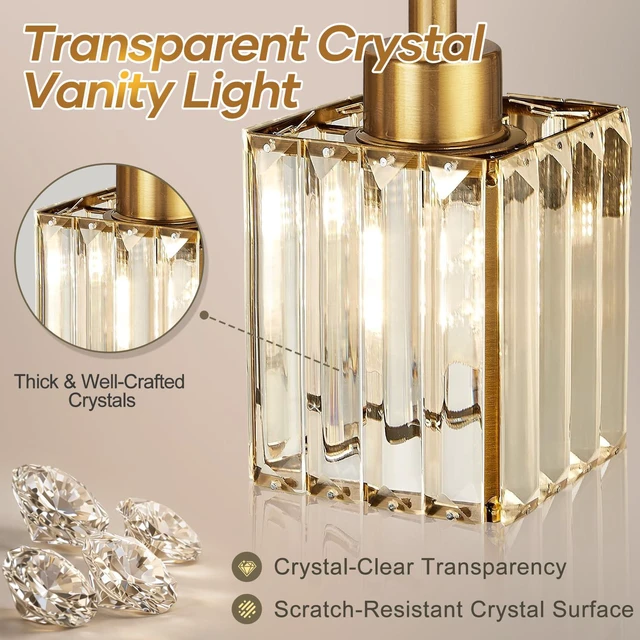 Alt view image 5 of 7 - Modern Crystal Bathroom Vanity Light 3-Light Brushed Gold Bathroom Light Fixtures Over Mirror Brushed Gold Vanity Lighting Fixtures Square Shade Brass Wall Sconce (Bulbs Not Include)