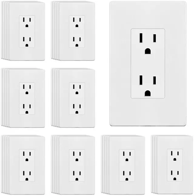 Main image of 40 Pack Decorator Outlet 15A Receptacle with Screwless Wall Plate Self-Grounding, UL Listed, Standard Residential Electrical Outlets for Home, Non-Tamper Resistant, 5-15R, 125V, Glossy White