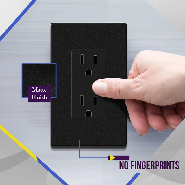 Alt view image 2 of 7 - 40 Pack Decorator Outlet 15A Receptacle with Screwless Wall Plate Self-Grounding, UL Listed, Standard Residential Electrical Outlets for Home, Non-Tamper Resistant, 5-15R, 125V, Matte Black