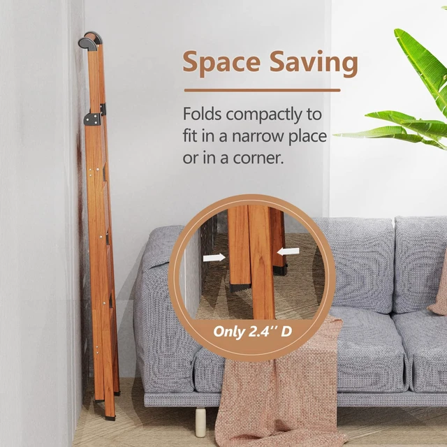 Alt view image 4 of 7 - 4 Step Ladder, Foldable 4 Step Stool, Woodgrin Reach 8ft; Stepladder with Handgrip, Anti-Slip 7.9'' Pedals, Lightweight Tall Ladder for Home,Kitchen,Closet,300 lb Capacity