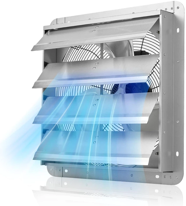 Main image of 18 Inch Shutter Exhaust Fan Wall Mounted Automatic Louvers Silver, Sturdy Steel Housing, 3051 CFM Low Noise, AC Motor, Ventilation and Cooling for Attic, Garage, Barn, Greenhouse, Workshop