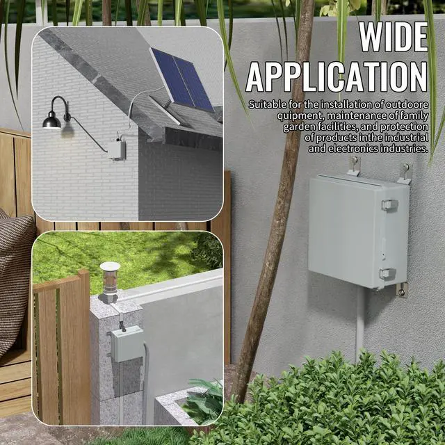 Alt view image 6 of 6 - Outdoor Waterproof Electrical Box 13x13x5 IP67 water&UV proof box, 304 stainless latch, durable plastic, plate&rail, wall/freestand for marine, solar, Starlink & more