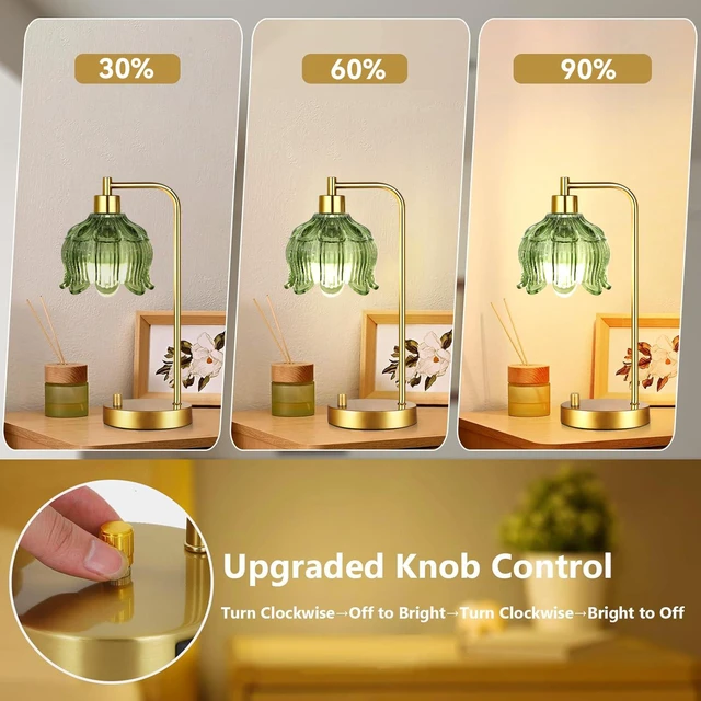 Alt view image 2 of 7 - Glass Table Lamp Set of 2,Small Gold Bedside Lamps Dimmable Boho Bedroom Lamp with Tulip Flower Green Lamp Shade,Vintage Mid Century Modern Mini Nightstand Lamp for Bedroom Living Room