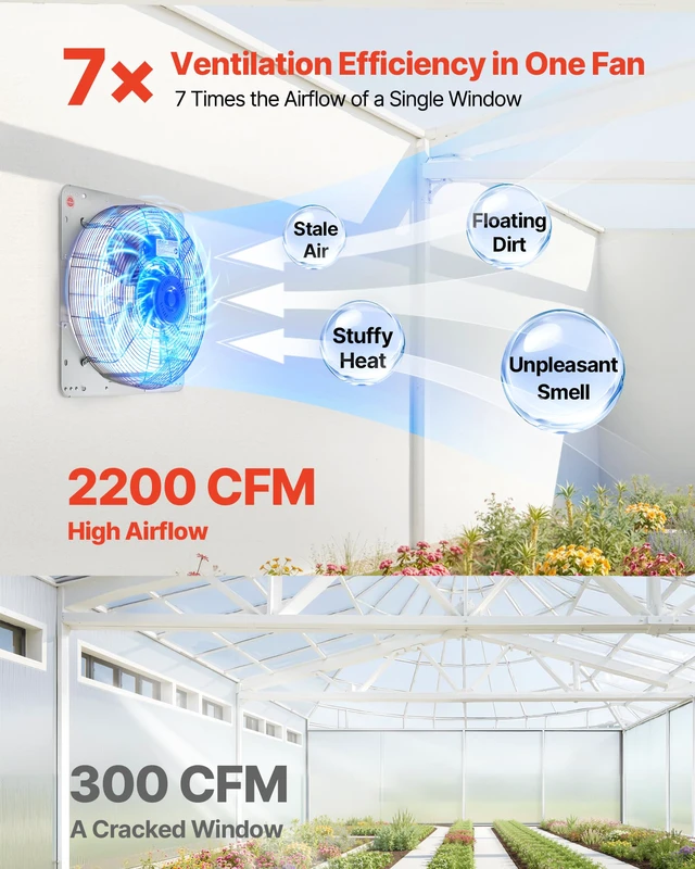 Alt view image 2 of 7 - 18 Inch Shutter Exhaust Fan Wall Mounted Automatic Louvers Silver, Sturdy Steel Housing, 3051 CFM Low Noise, AC Motor, Ventilation and Cooling for Attic, Garage, Barn, Greenhouse, Workshop