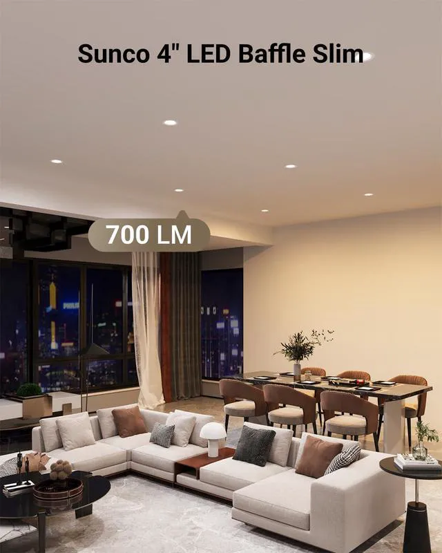 Alt view image 2 of 7 - 12 Pack 4 Inch Slim Canless LED Recessed Lights, 10W 5CCT, Dimmable 850LM, Selectable CCT 2700K/3000K/4000K/5000K/6000K, Baffle Trim, Junction Box, LED Downlight, for Kitchens, Low Ceilings