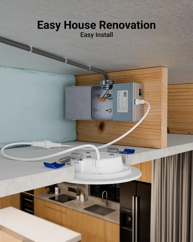 Alt view image 4 of 7 - 12 Pack 4 Inch Slim Canless LED Recessed Lights, 10W 5CCT, Dimmable 850LM, Selectable CCT 2700K/3000K/4000K/5000K/6000K, Baffle Trim, Junction Box, LED Downlight, for Kitchens, Low Ceilings