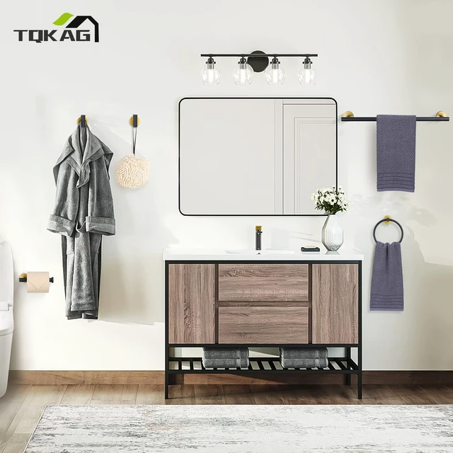 Alt view image 7 of 7 - Black and Gold Bathroom Hardware Accessories Set 10-Pieces, Premium SUS304 Stainless Steel Bathroom Towel Bar Holder Set 23.6 Inch Round Towel Racks for Bathroom Wall Mounted