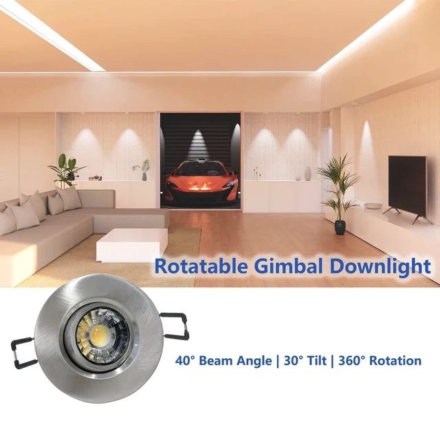 Alt view image 2 of 6 - 3 Inch Gimbal LED Recessed Light 6 Pack,Adjustable Downlight, Nickel 360°Rotatable,Die-cast Aluminum,8W 851LM,Premium Canless Spotlight,5CCT 2700K-5000K,5-100% Dimmable,30°Tilt,ETL,IC Rated