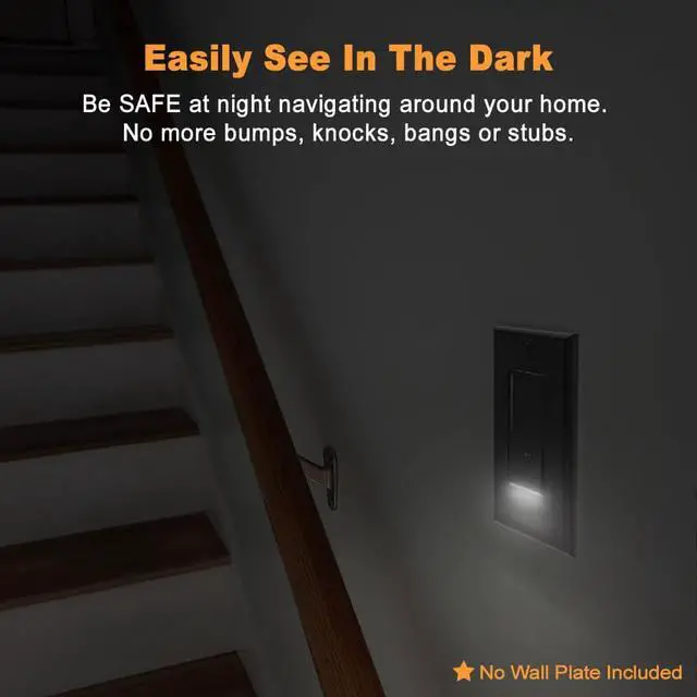 Alt view image 2 of 7 - 10 Pack Light Switch with LED Night Light 15Amp 120/277Volt Rocker Single Pole Wall Switch, Automatic On/Off Sensor-Black