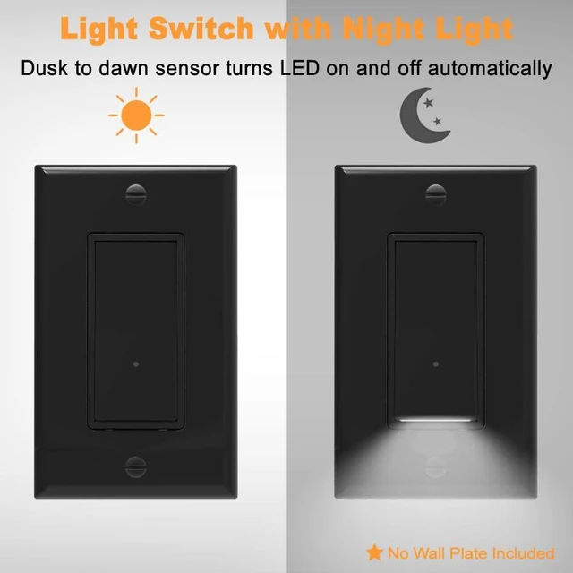 Alt view image 3 of 7 - 10 Pack Light Switch with LED Night Light 15Amp 120/277Volt Rocker Single Pole Wall Switch, Automatic On/Off Sensor-Black