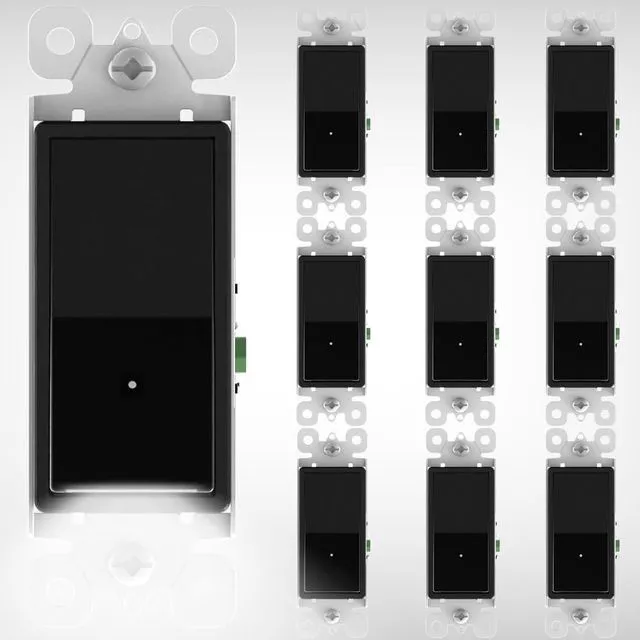 Main image of 10 Pack Light Switch with LED Night Light 15Amp 120/277Volt Rocker Single Pole Wall Switch, Automatic On/Off Sensor-Black