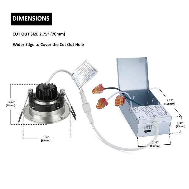 Alt view image 5 of 6 - 3 Inch Gimbal LED Recessed Light 6 Pack,Adjustable Downlight, Nickel 360°Rotatable,Die-cast Aluminum,8W 851LM,Premium Canless Spotlight,5CCT 2700K-5000K,5-100% Dimmable,30°Tilt,ETL,IC Rated