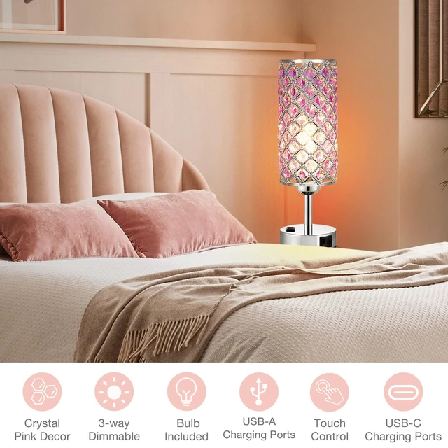 Alt view image 6 of 7 - Crystal Lamps Set of 2, 3 Way Dimmable Touch Lamp with Crystal Shade, Bedside Nightstand Lamps for Living Room Bedroom Home Office(Purple)
