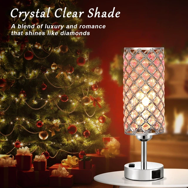 Alt view image 2 of 5 - Pink Crystal Lamp Set of 2, 3 Way Dimmable Touch Lamp for Bedroom with Crystal Shade, Bedside Nightstand Lamps for Living Room Bedroom Home Office