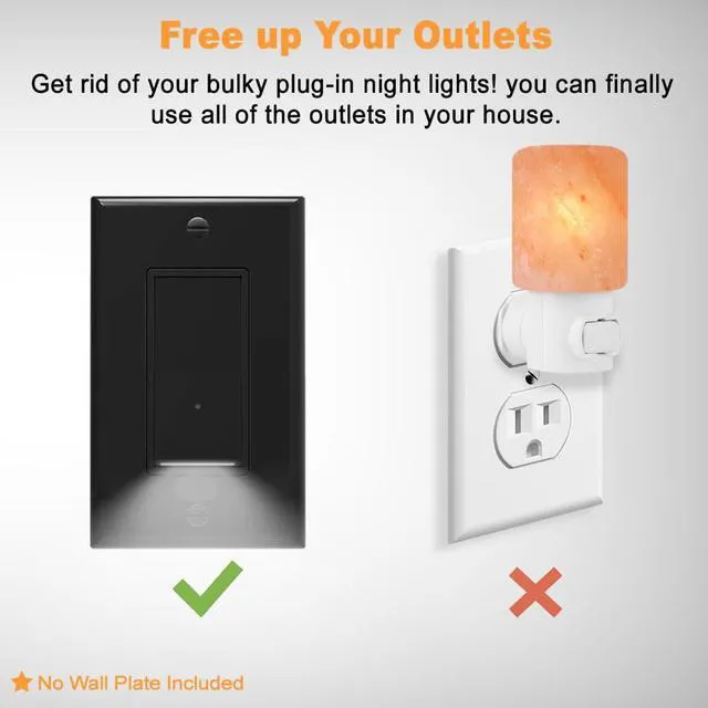 Alt view image 4 of 7 - 10 Pack Light Switch with LED Night Light 15Amp 120/277Volt Rocker Single Pole Wall Switch, Automatic On/Off Sensor-Black