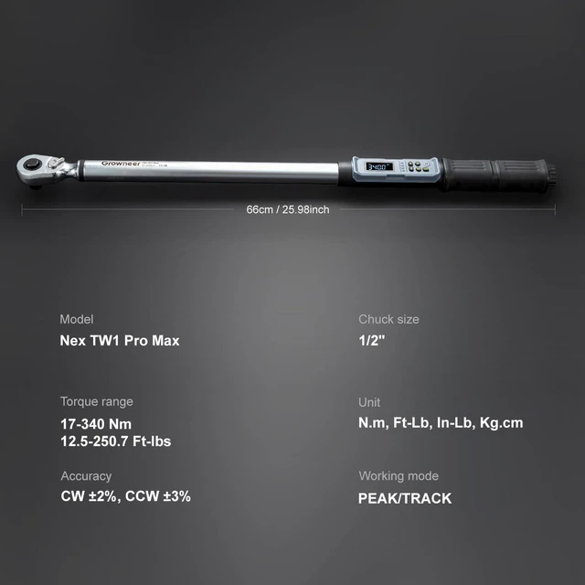 Alt view image 2 of 7 - Upgraded Digital Torque Wrench, 12.5-250.7 Ft-lbs/17-340 Nm, 1/2'' Drive Automotive Rachet Torque Wrench with Buzzer & Colorful LED Indicator, Electronic Wrench Set for Car Tires Auto Repair