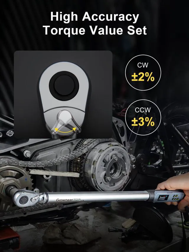 Alt view image 4 of 7 - Upgraded Digital Torque Wrench, 12.5-250.7 Ft-lbs/17-340 Nm, 1/2'' Drive Automotive Rachet Torque Wrench with Buzzer & Colorful LED Indicator, Electronic Wrench Set for Car Tires Auto Repair