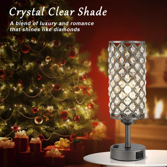 Alt view image 2 of 7 - Gray Crystal Lamp Touch Control Set of 2, Crystal Table Lamps with USB C+A Ports & AC Outlet, 3-Way Dimmable Nightstand Touch Lamp, Modern Bedside Table Lamp for Bedroom(Bulbs Included)