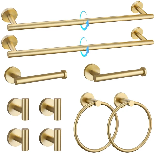 Main image of Brushed Gold Bathroom Hardware Accessories Set 10-Pieces, Premium SUS304 Stainless Steel Bathroom Towel Bar Holder Set 23.6 Inch Round Towel Racks for Bathroom Wall Mounted