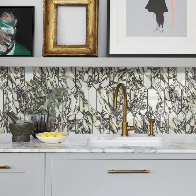 Alt view image 7 of 7 - Glossy Marble Purple Backsplash Tile Peel and Stick, 12.8 x 12.8 Inch 10 Sheets Long Hexagon PVC Self Adhesive Mosaic Wall Tiles Stick on Backsplash for Kitchen and Bathroom