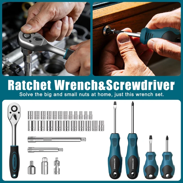 Alt view image 4 of 7 - 328 Piece Tool Kit For Home,Hand Repair Tool Set,Toolbox Storage Case with Drawer,General Household/Auto Tool Set,Perfect for Homeowner, DIY, Handyman (Blue and black)