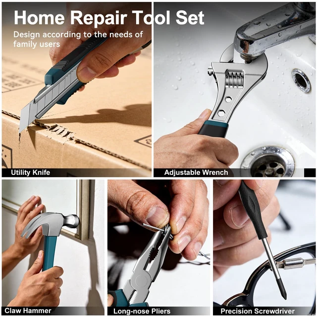 Alt view image 5 of 7 - 328 Piece Tool Kit For Home,Hand Repair Tool Set,Toolbox Storage Case with Drawer,General Household/Auto Tool Set,Perfect for Homeowner, DIY, Handyman (Blue and black)
