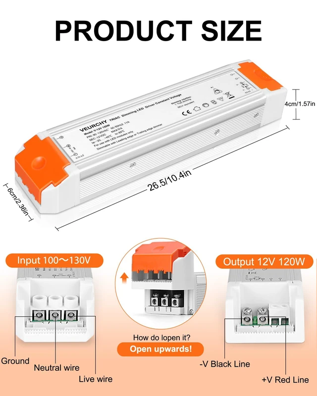 Alt view image 3 of 7 - 120W LED Driver 12v Dimmable, AC 120V to DC 12V 120 Watt LED Dimmable Transformer 10A Compatible with Lutron & Leviton Dimmer Switches,12 volt Power Supply for LEDs Strip Light, Cabinets Light