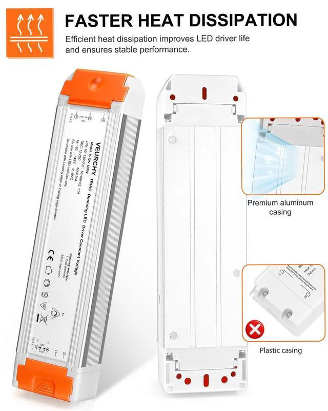Alt view image 4 of 7 - 120W LED Driver 12v Dimmable, AC 120V to DC 12V 120 Watt LED Dimmable Transformer 10A Compatible with Lutron & Leviton Dimmer Switches,12 volt Power Supply for LEDs Strip Light, Cabinets Light
