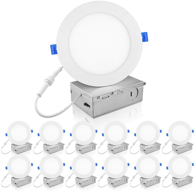 Main image of 6 Inch LED Recessed Ceiling Lights, Smooth Trim Canless Downlight, 12W 1100Lm, 3000K Warm White, Dimmable LED Panel with JBox, ETL & FCC, 12 Pack