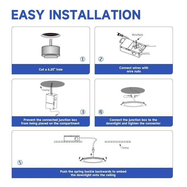 Alt view image 7 of 7 - 6 Inch LED Recessed Ceiling Lights, Smooth Trim Canless Downlight, 12W 1100Lm, 3000K Warm White, Dimmable LED Panel with JBox, ETL & FCC, 12 Pack