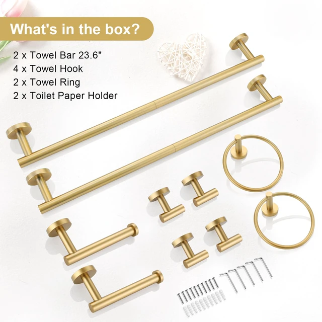 Alt view image 7 of 7 - Brushed Gold Bathroom Hardware Accessories Set 10-Pieces, Premium SUS304 Stainless Steel Bathroom Towel Bar Holder Set 23.6 Inch Round Towel Racks for Bathroom Wall Mounted